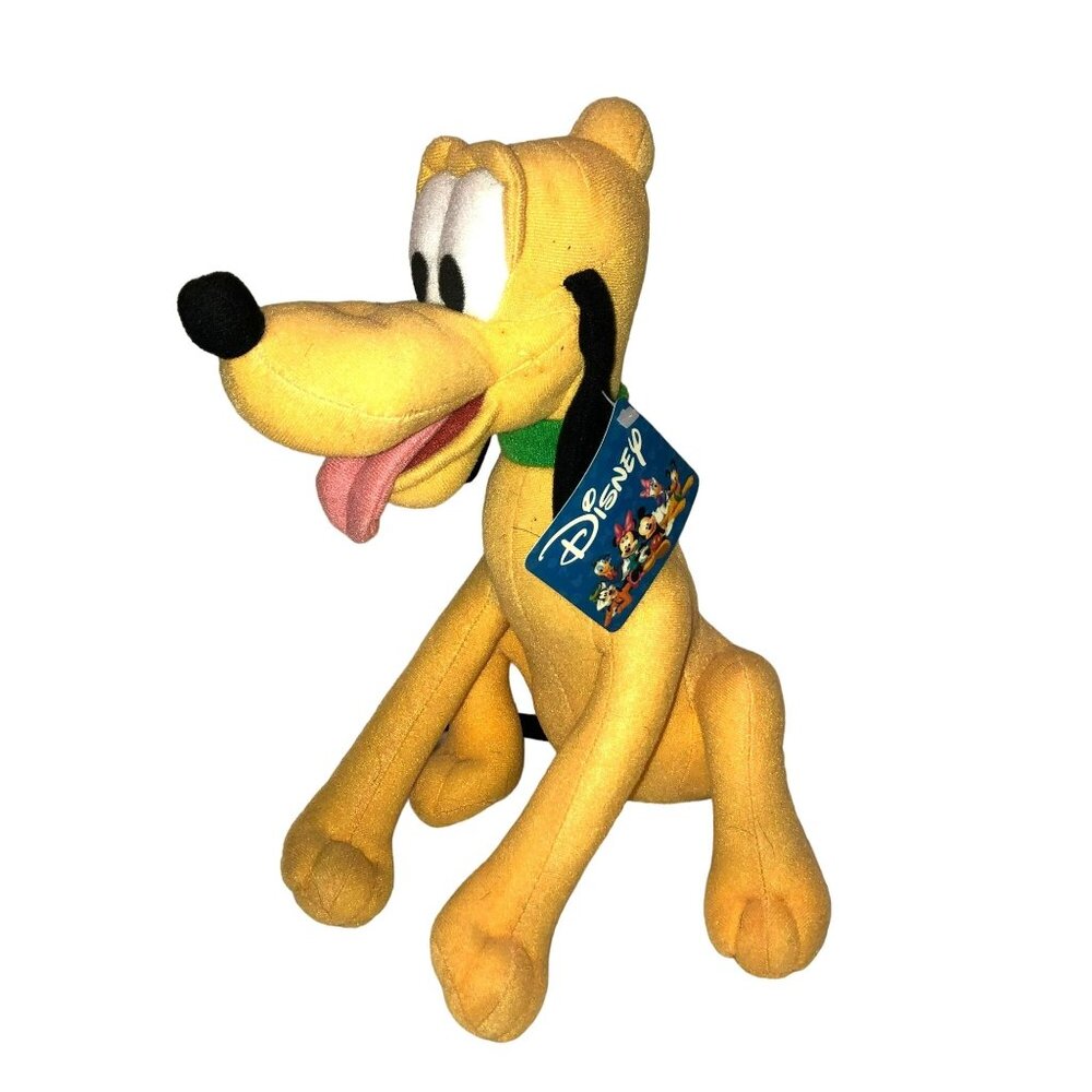 Disney Pluto Stuffed Animal Plush Sitting Green Collar w/ Tags 12" Tall
